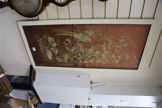A Chinese embroidered silk picture of birds, late 19th century, 114 x 49cm